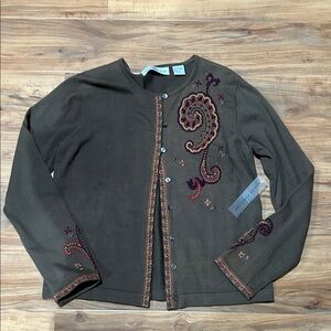 Vintage Marisa Christina Floral Embroidered Ribbed Cardigan Beaded Detail